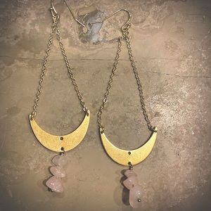 Brass and Rose quartz earrings